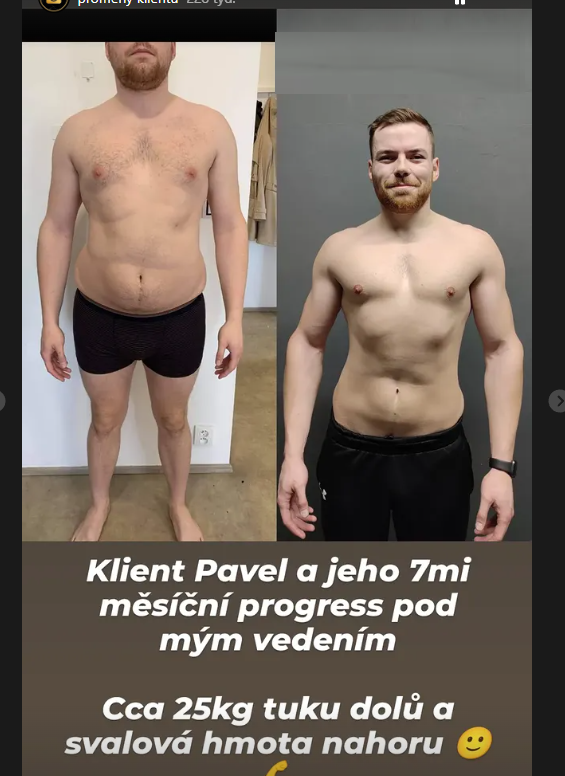 Pavlova proměna přibližně po sedmi měsících, pohled zepředu